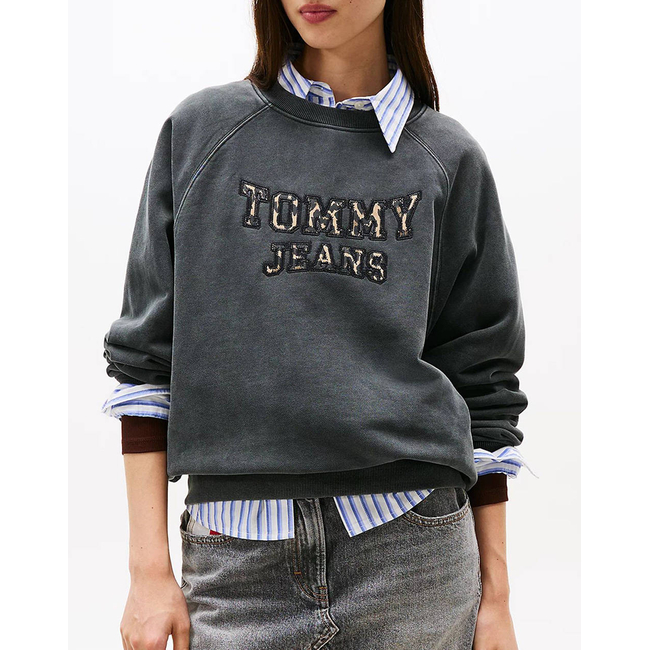 Product TOMMY JEANS TJW BXY LEOPARD VARSITY CREW base image