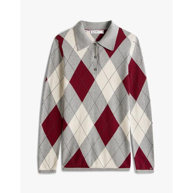 Product TOMMY HILFIGER CO ARGYLE POLO-NK SWEATER base image