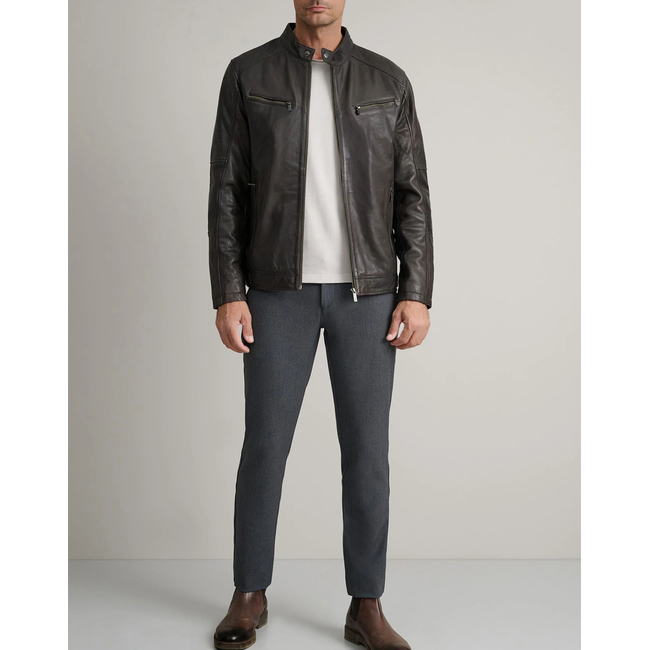 Product NAVY&GREEN LEATHER JACKET base image