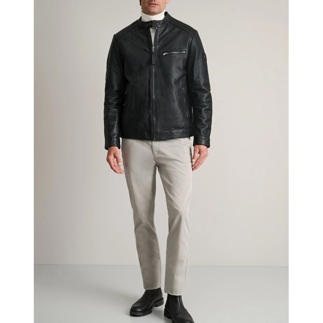 Product NAVY&GREEN LEATHER JACKET base image